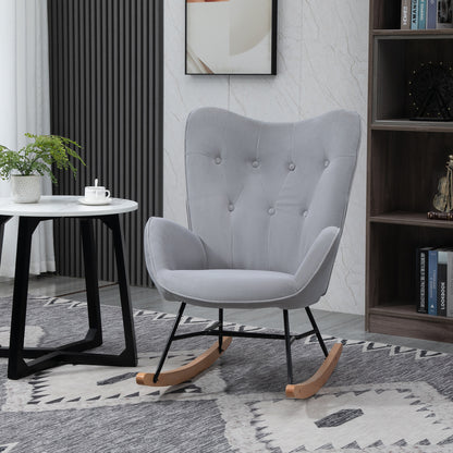 Rocking Chair, Ergonomic Rocking Chair, Armchair, Nursing Chair with Velvet Look, Rocking Chair with a Load Capacity of 150 kg, for Bedroom, Living Room, Light Grey