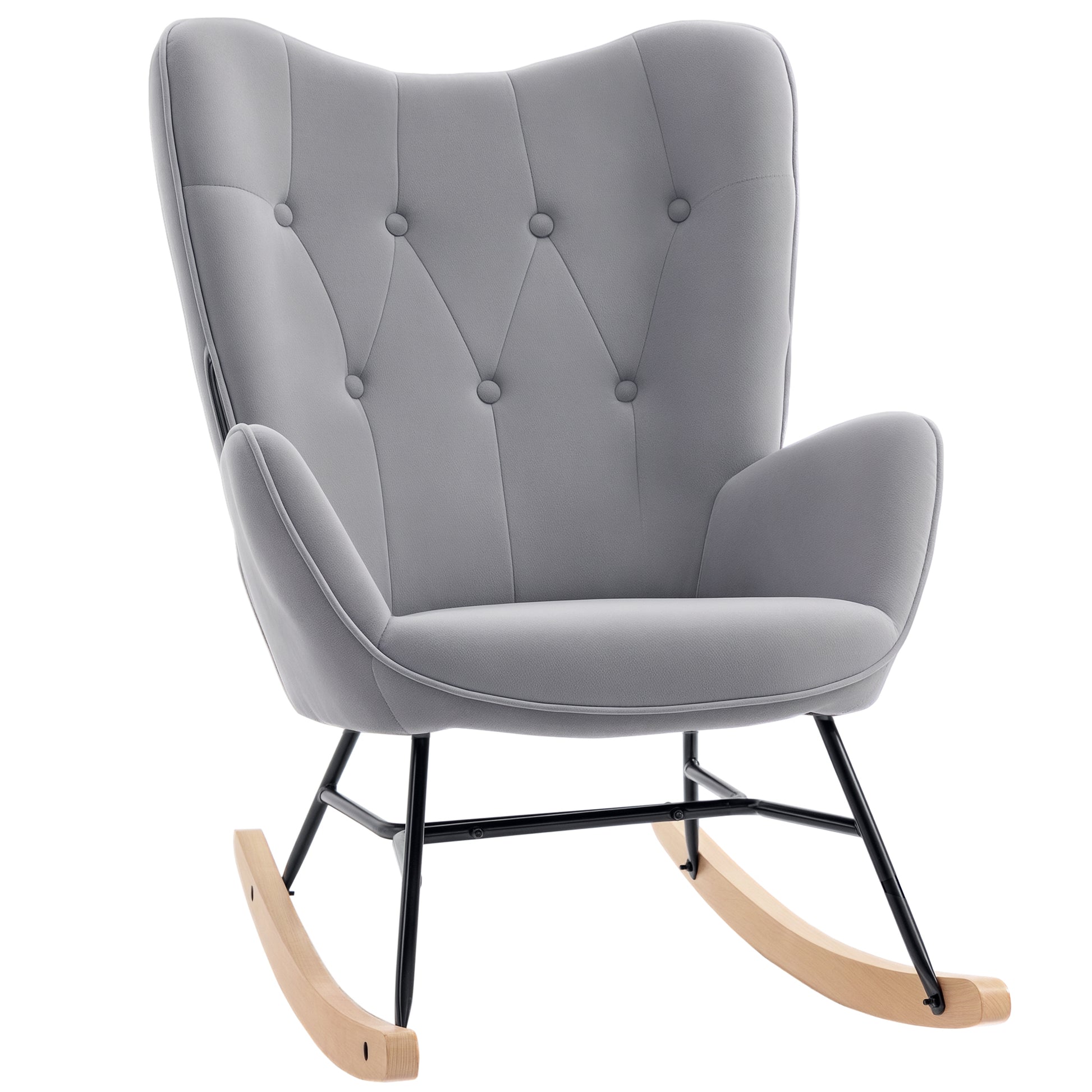 Rocking Chair, Ergonomic Rocking Chair, Armchair, Nursing Chair with Velvet Look, Rocking Chair with a Load Capacity of 150 kg, for Bedroom, Living Room, Light Grey