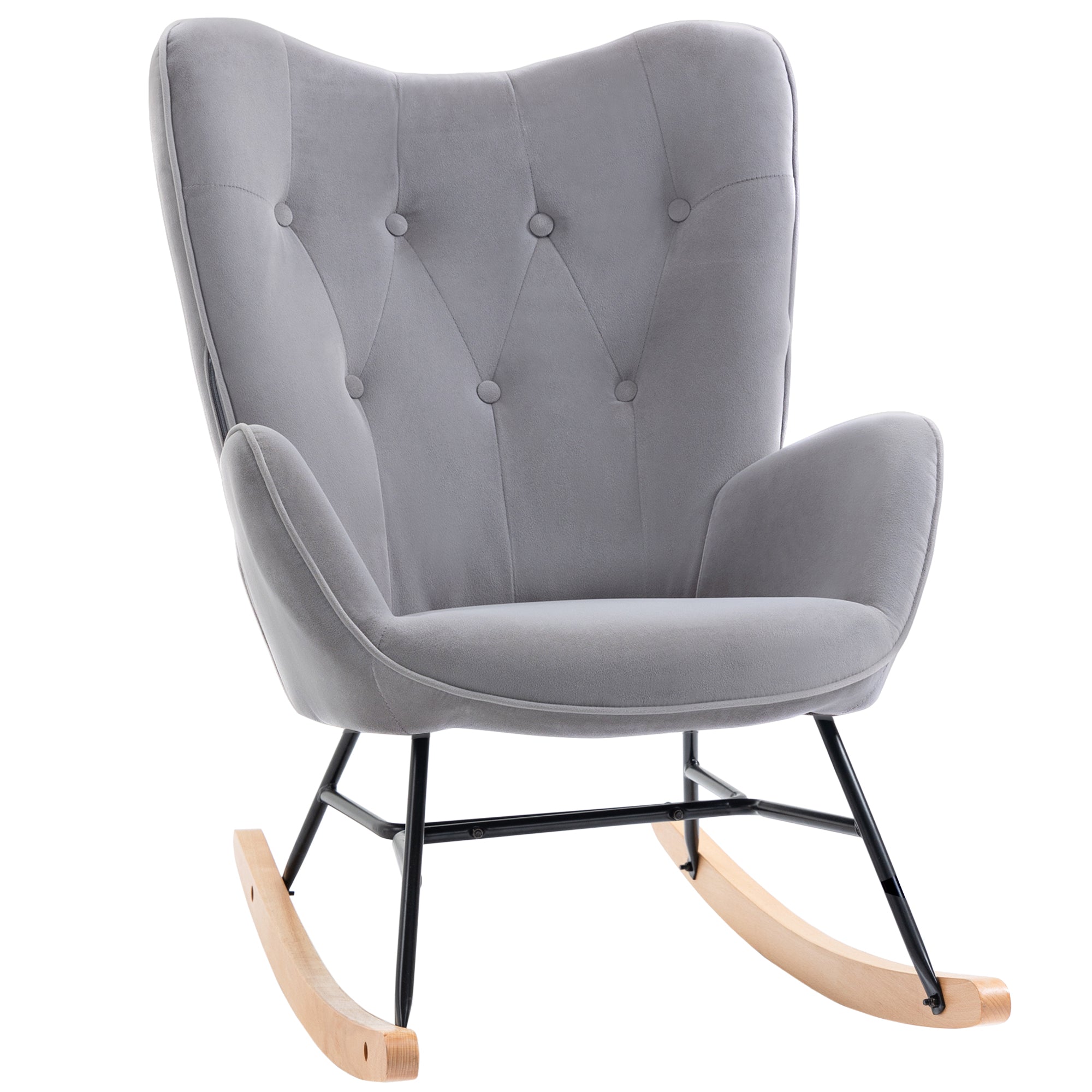 Rocking Chair, Ergonomic Rocking Chair, Armchair, Nursing Chair with Velvet Look, Rocking Chair with a Load Capacity of 150 kg, for Bedroom, Living Room, Light Grey