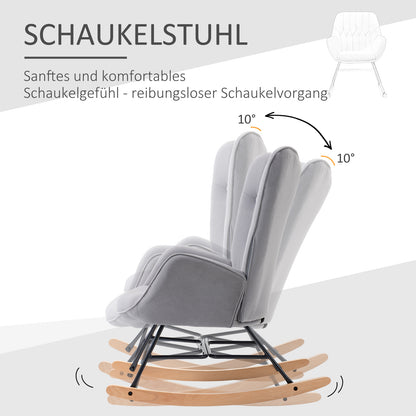 Rocking Chair, Ergonomic Rocking Chair, Armchair, Nursing Chair with Velvet Look, Rocking Chair with a Load Capacity of 150 kg, for Bedroom, Living Room, Light Grey