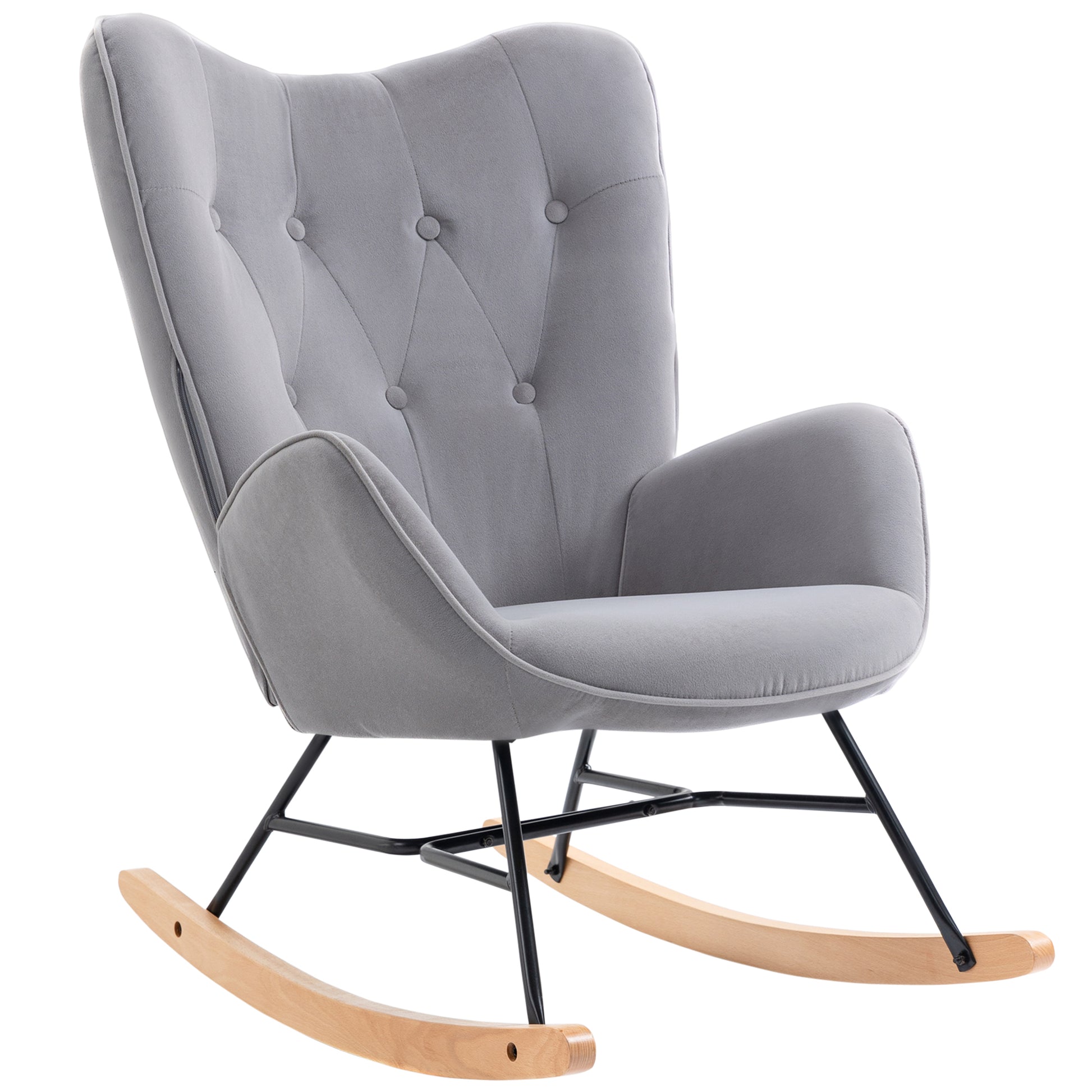 Rocking Chair, Ergonomic Rocking Chair, Armchair, Nursing Chair with Velvet Look, Rocking Chair with a Load Capacity of 150 kg, for Bedroom, Living Room, Light Grey
