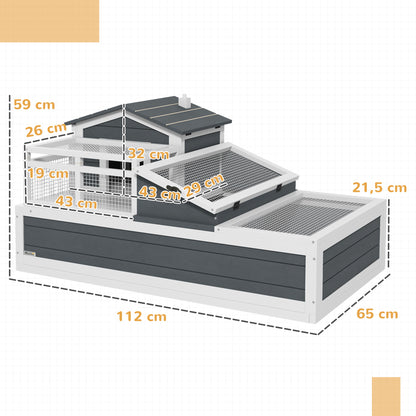 Wooden Turtle House — 2-Level Turtle Enclosure with Balcony, Hinged Roof & Pull-Out Tray, Outdoor Reptile Habitat, Gray