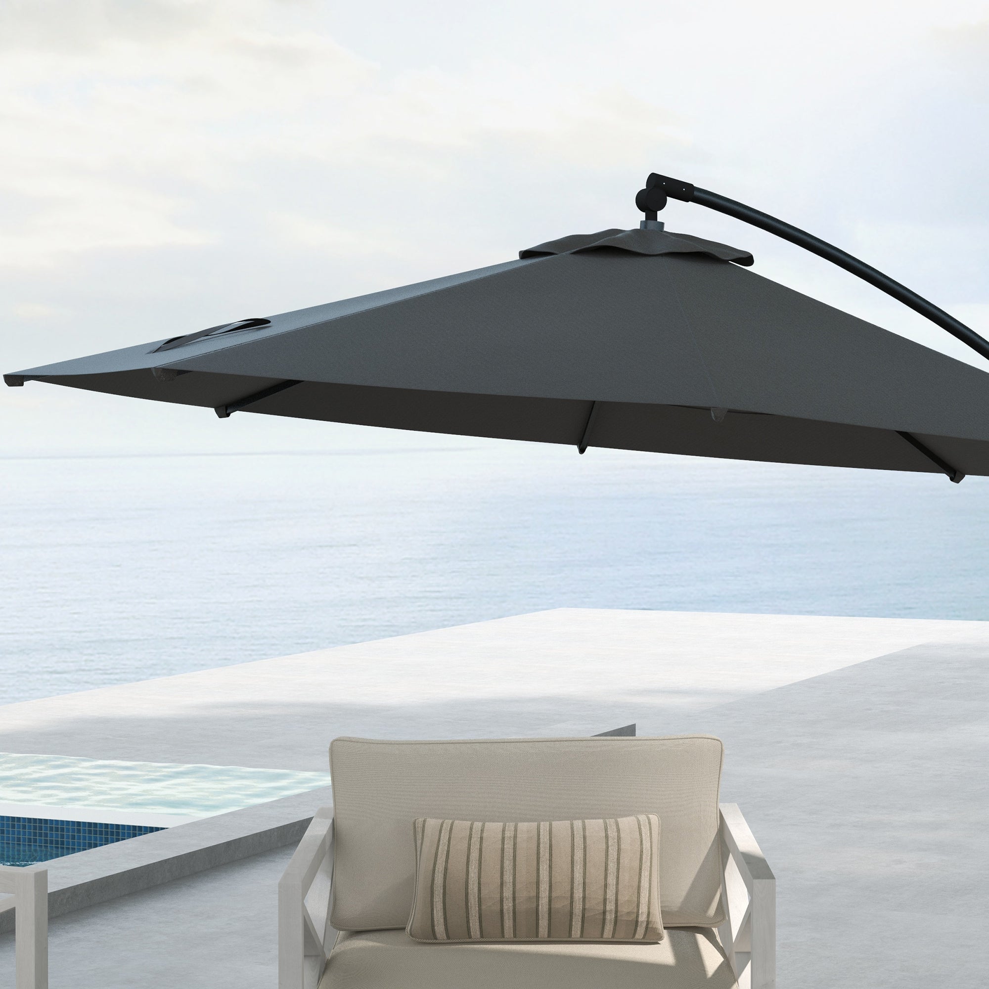Ø293 cm Cantilever Umbrella with Cross Base, Sun Umbrella with Crank, Tilt, and 8 Ribs, Hanging Patio Umbrella for Outdoor Pool, Garden, Balcony, Gray
