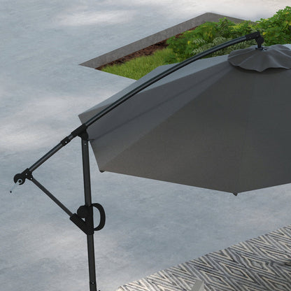 Ø293 cm Cantilever Umbrella with Cross Base, Sun Umbrella with Crank, Tilt, and 8 Ribs, Hanging Patio Umbrella for Outdoor Pool, Garden, Balcony, Gray