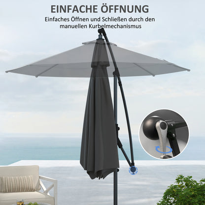 Ø293 cm Cantilever Umbrella with Cross Base, Sun Umbrella with Crank, Tilt, and 8 Ribs, Hanging Patio Umbrella for Outdoor Pool, Garden, Balcony, Gray