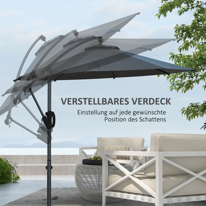 Ø293 cm Cantilever Umbrella with Cross Base, Sun Umbrella with Crank, Tilt, and 8 Ribs, Hanging Patio Umbrella for Outdoor Pool, Garden, Balcony, Gray