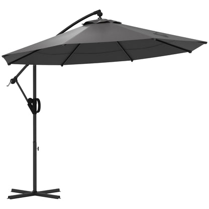 Ø293 cm Cantilever Umbrella with Cross Base, Sun Umbrella with Crank, Tilt, and 8 Ribs, Hanging Patio Umbrella for Outdoor Pool, Garden, Balcony, Gray