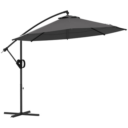 Ø293 cm Cantilever Umbrella with Cross Base, Sun Umbrella with Crank, Tilt, and 8 Ribs, Hanging Patio Umbrella for Outdoor Pool, Garden, Balcony, Gray