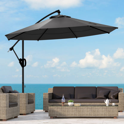 Ø293 cm Cantilever Umbrella with Cross Base, Sun Umbrella with Crank, Tilt, and 8 Ribs, Hanging Patio Umbrella for Outdoor Pool, Garden, Balcony, Gray