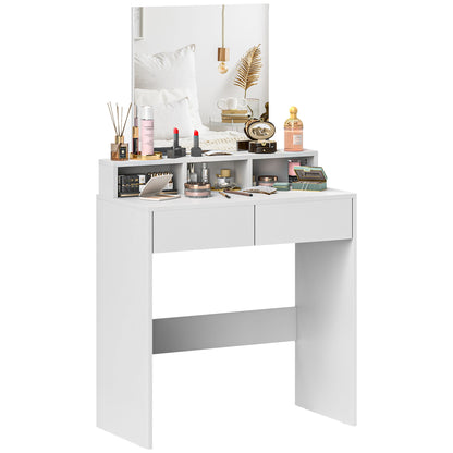 Makeup Vanity with Mirror Dressing Table with 2 Drawers 3 Compartments Vanity Table for Bedroom 75x38x135 cm White