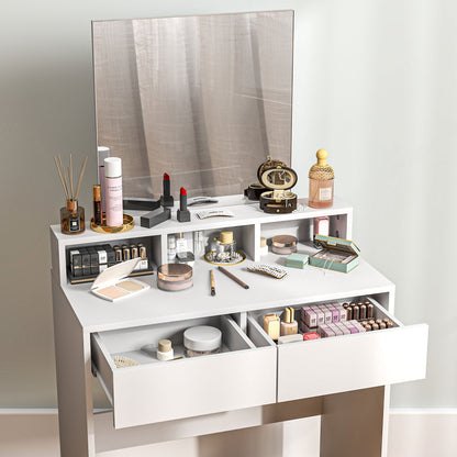 Makeup Vanity with Mirror Dressing Table with 2 Drawers 3 Compartments Vanity Table for Bedroom 75x38x135 cm White