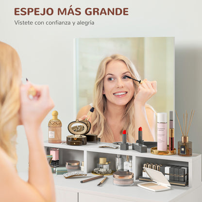 Makeup Vanity with Mirror Dressing Table with 2 Drawers 3 Compartments Vanity Table for Bedroom 75x38x135 cm White