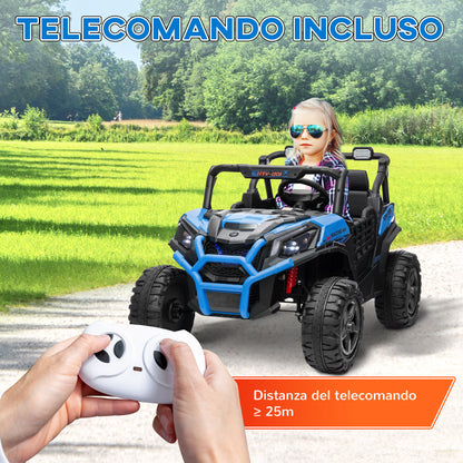 Kids Electric Car for 3-8 Years 24V SUV 2 Seats, 3-8km/h Kids Electric Car with 2 Motors, Suspension, Remote Control, Music, Headlights, Safety Belt, and Horn, Blue