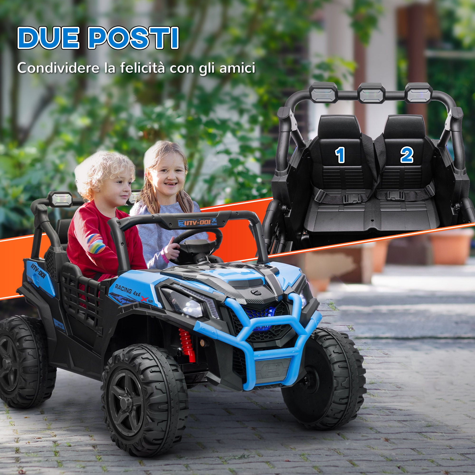 Kids Electric Car for 3-8 Years 24V SUV 2 Seats, 3-8km/h Kids Electric Car with 2 Motors, Suspension, Remote Control, Music, Headlights, Safety Belt, and Horn, Blue
