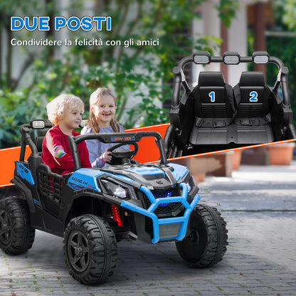 Kids Electric Car for 3-8 Years 24V SUV 2 Seats, 3-8km/h Kids Electric Car with 2 Motors, Suspension, Remote Control, Music, Headlights, Safety Belt, and Horn, Blue