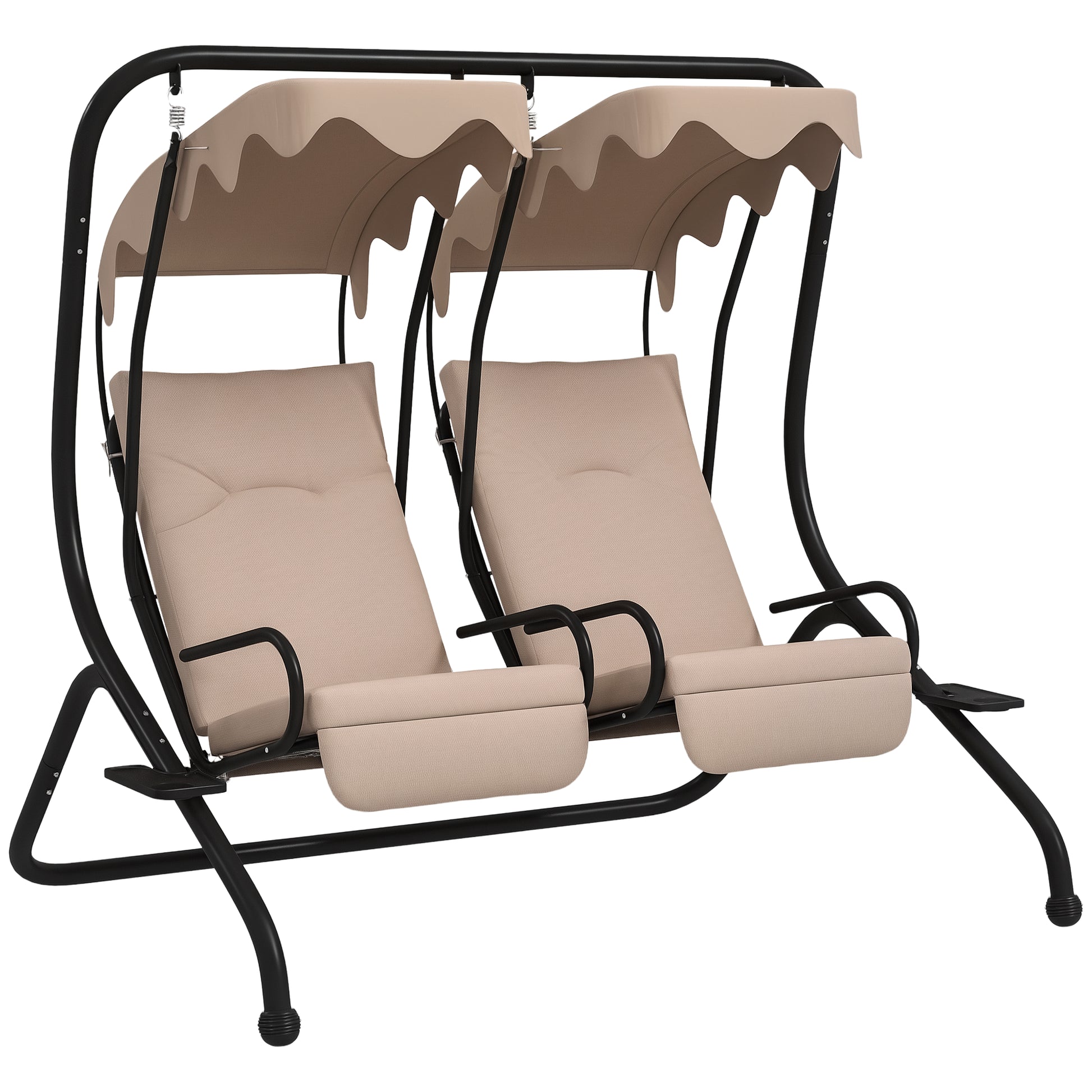 Hollywood Swing with Cup Holder and Seat Cushions, 2-Seater Garden Swing with Sunshade, Swing Bench Load up to 220 kg, Garden Lounger for Garden, Terrace, 170 x 136 x 170 cm, Beige
