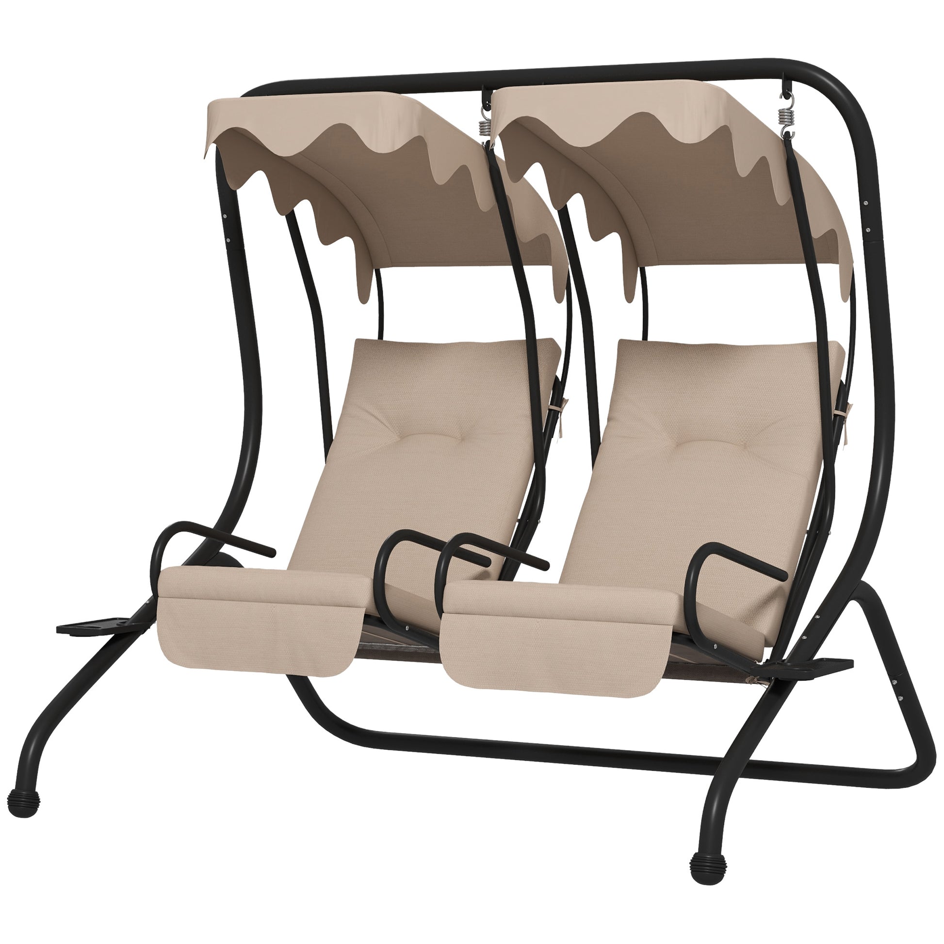 Hollywood Swing with Cup Holder and Seat Cushions, 2-Seater Garden Swing with Sunshade, Swing Bench Load up to 220 kg, Garden Lounger for Garden, Terrace, 170 x 136 x 170 cm, Beige