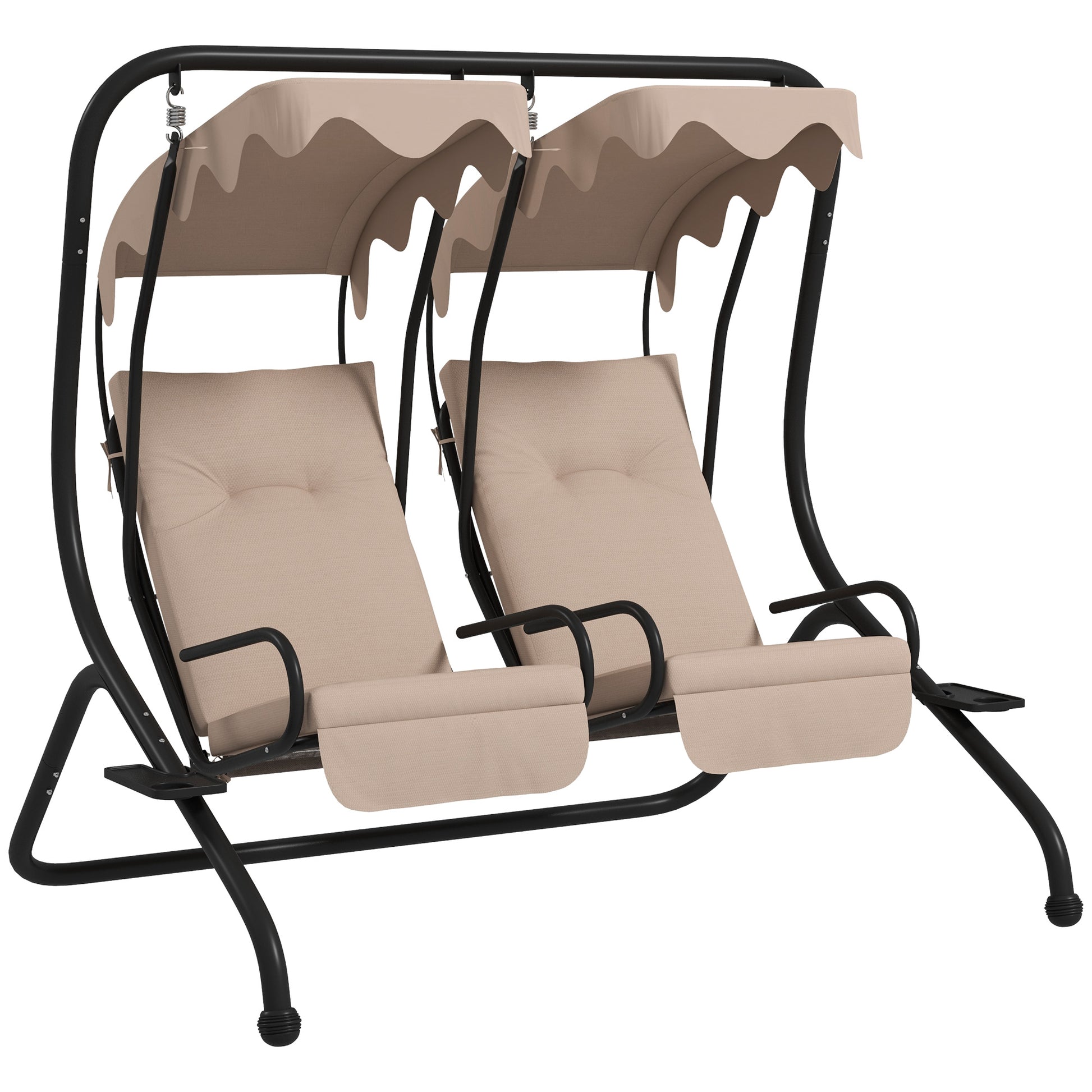 Hollywood Swing with Cup Holder and Seat Cushions, 2-Seater Garden Swing with Sunshade, Swing Bench Load up to 220 kg, Garden Lounger for Garden, Terrace, 170 x 136 x 170 cm, Beige