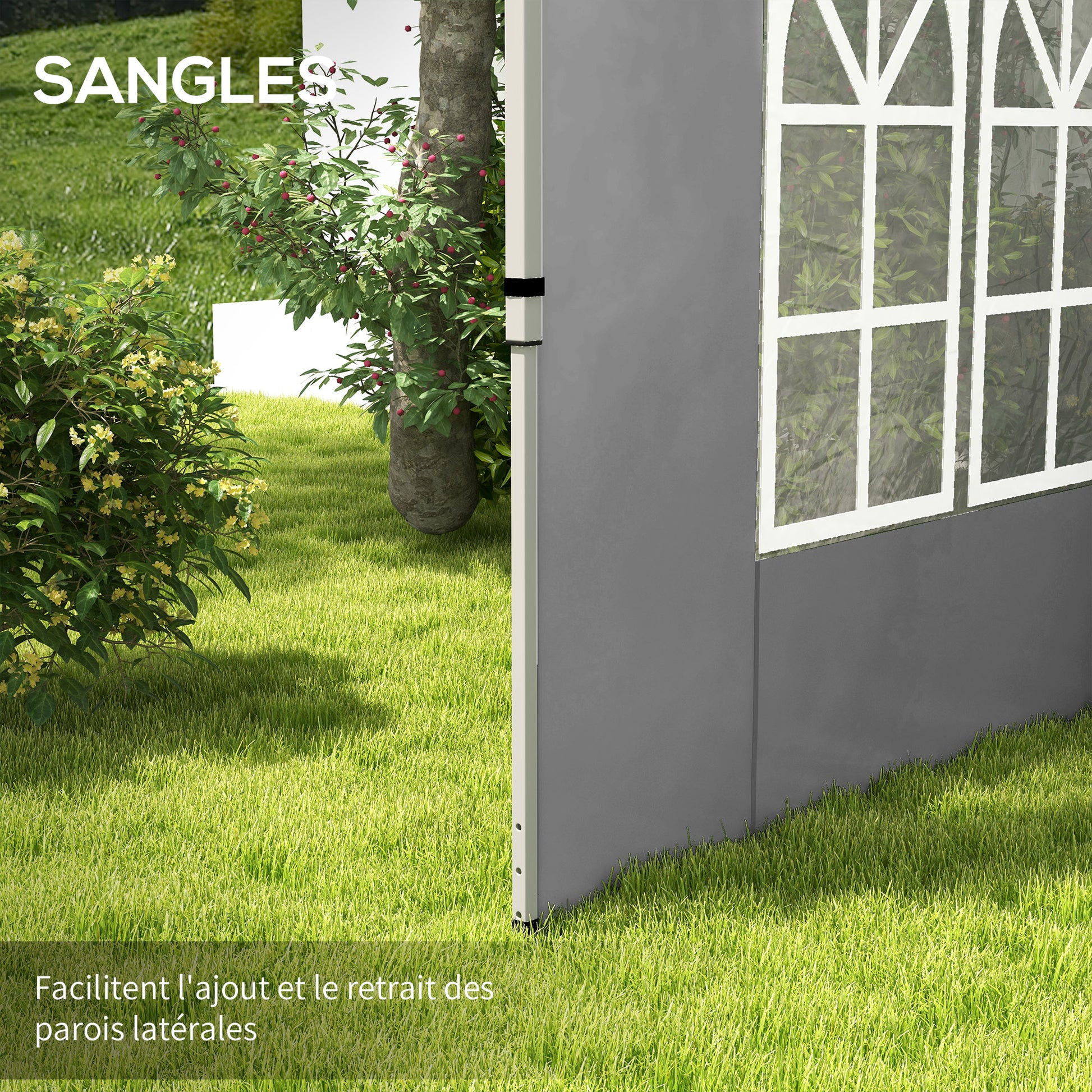 Set of 2 side walls for 3 x 3 m or 3 x 4 m gazebo, panel for pavilion, with window, in Oxford fabric, 295 x 195 cm, light gray