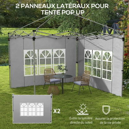 Set of 2 side walls for 3 x 3 m or 3 x 4 m gazebo, panel for pavilion, with window, in Oxford fabric, 295 x 195 cm, light gray