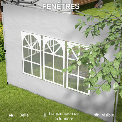 Set of 2 side walls for 3 x 3 m or 3 x 4 m gazebo, panel for pavilion, with window, in Oxford fabric, 295 x 195 cm, light gray