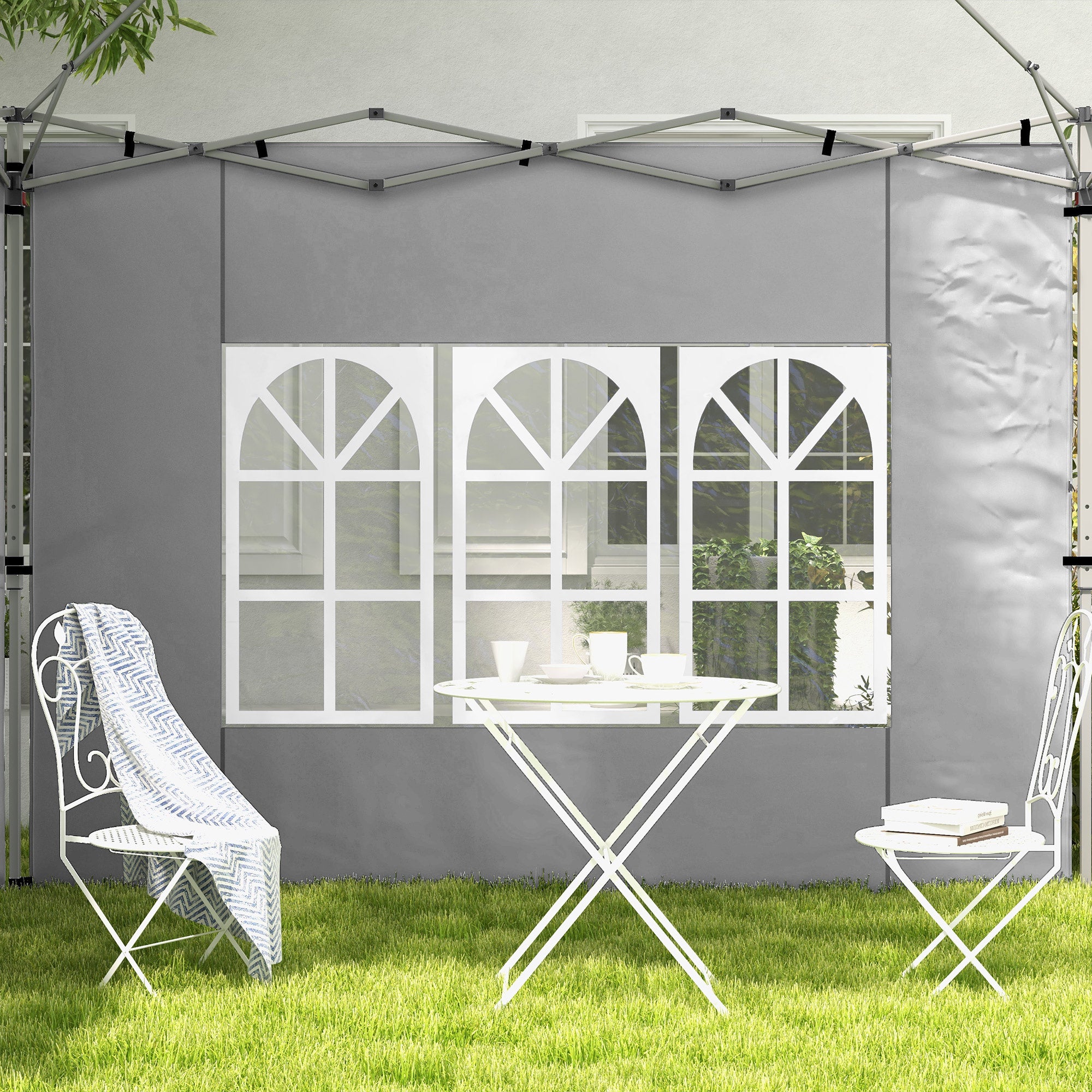 Set of 2 side walls for 3 x 3 m or 3 x 4 m gazebo, panel for pavilion, with window, in Oxford fabric, 295 x 195 cm, light gray