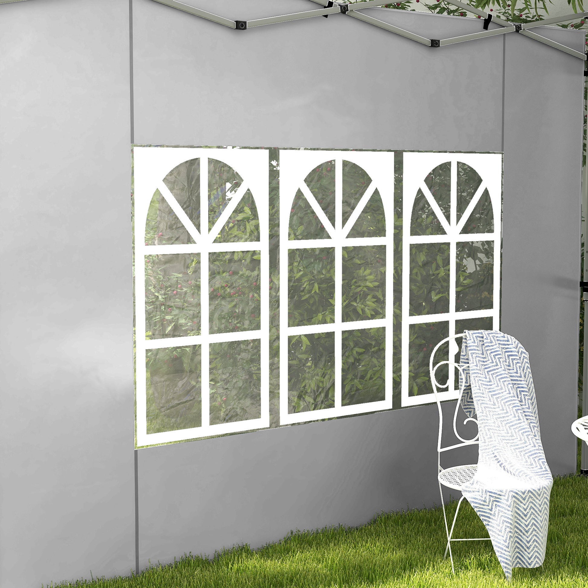 Set of 2 side walls for 3 x 3 m or 3 x 4 m gazebo, panel for pavilion, with window, in Oxford fabric, 295 x 195 cm, light gray