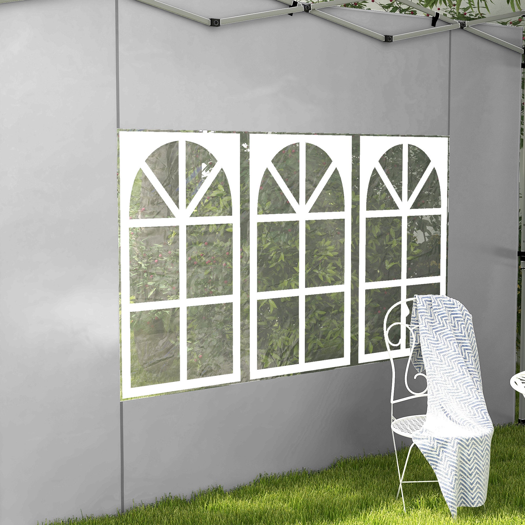 Set of 2 side walls for 3 x 3 m or 3 x 4 m gazebo, panel for pavilion, with window, in Oxford fabric, 295 x 195 cm, light gray