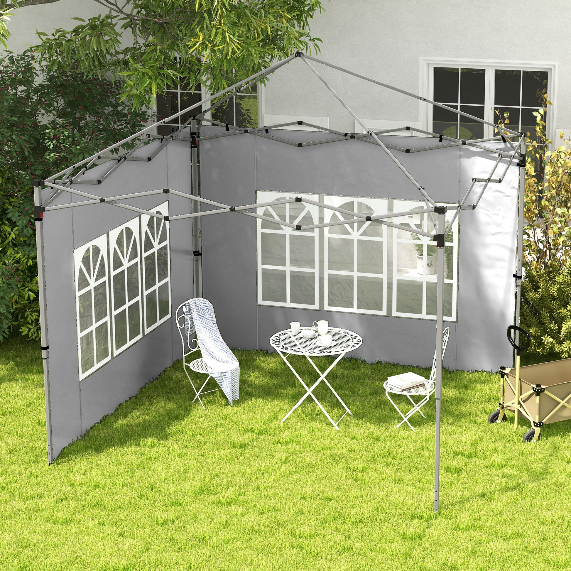 Set of 2 side walls for 3 x 3 m or 3 x 4 m gazebo, panel for pavilion, with window, in Oxford fabric, 295 x 195 cm, light gray