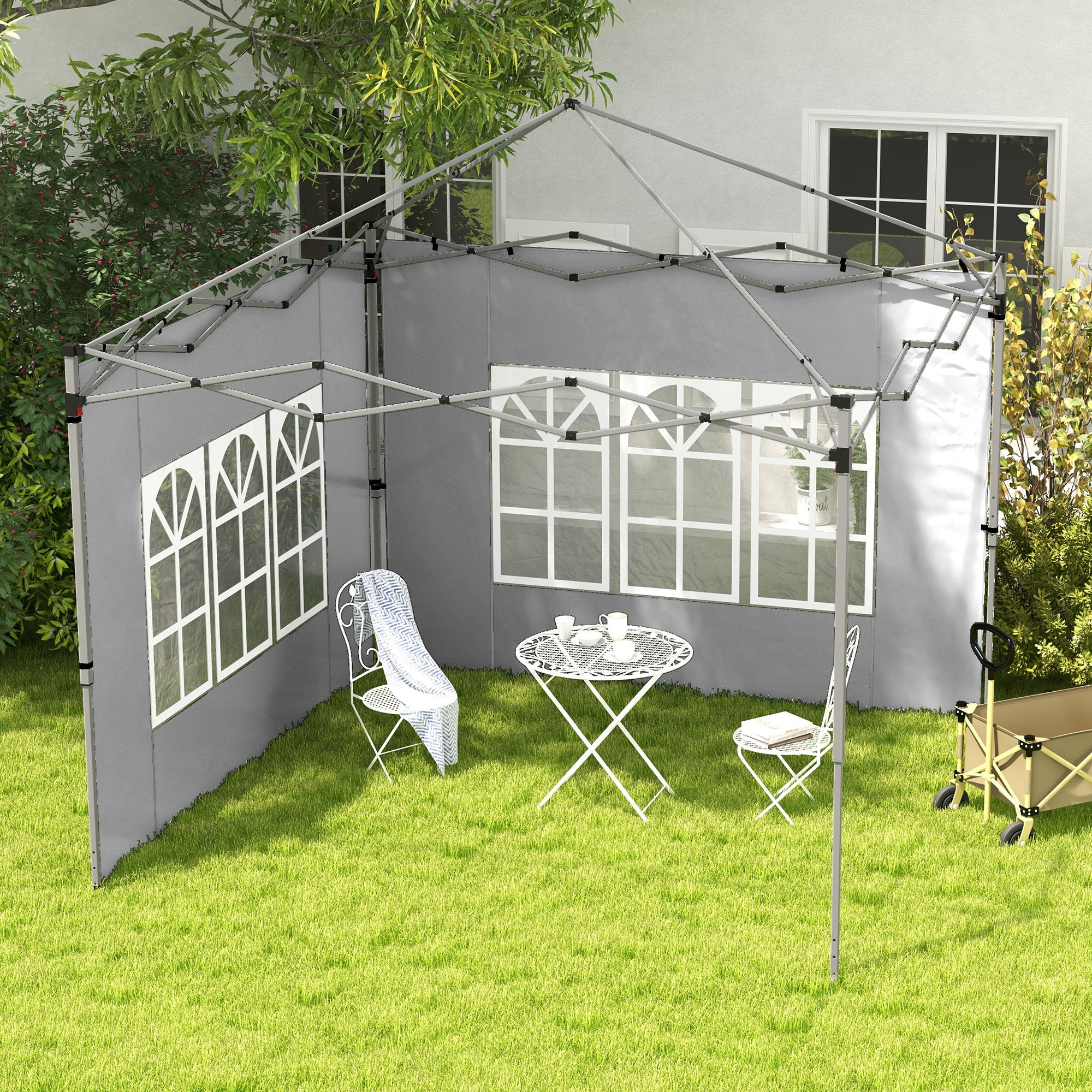 Set of 2 side walls for 3 x 3 m or 3 x 4 m gazebo, panel for pavilion, with window, in Oxford fabric, 295 x 195 cm, light gray