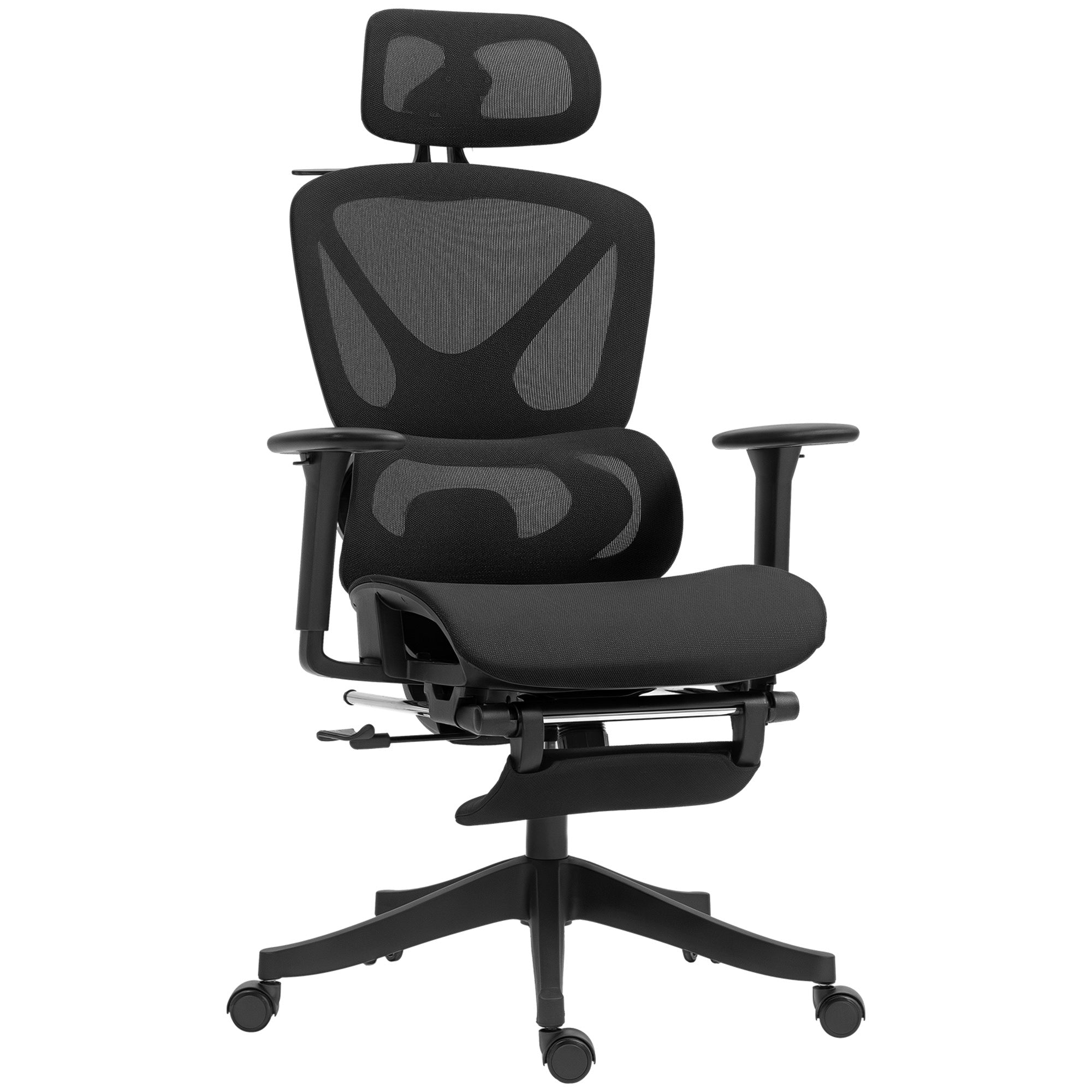 Office Chair Ergonomic Desk Chair with 3D Armrest, Lumbar Support, Headrest, Adjustable Height Mesh Swivel Chair with Tilt Function, Clothes Hanger, Reclining Feature, Footrest Black