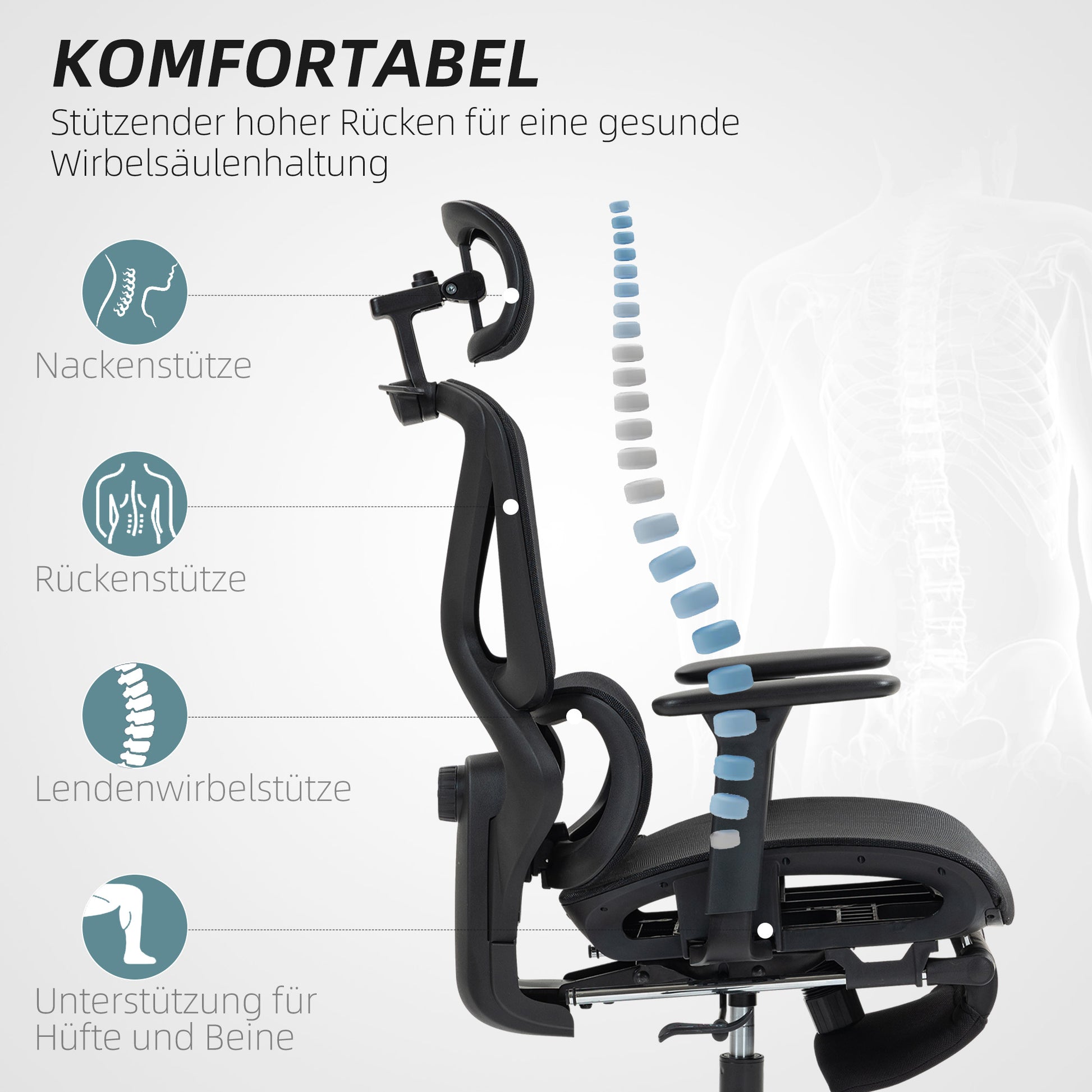Office Chair Ergonomic Desk Chair with 3D Armrest, Lumbar Support, Headrest, Adjustable Height Mesh Swivel Chair with Tilt Function, Clothes Hanger, Reclining Feature, Footrest Black