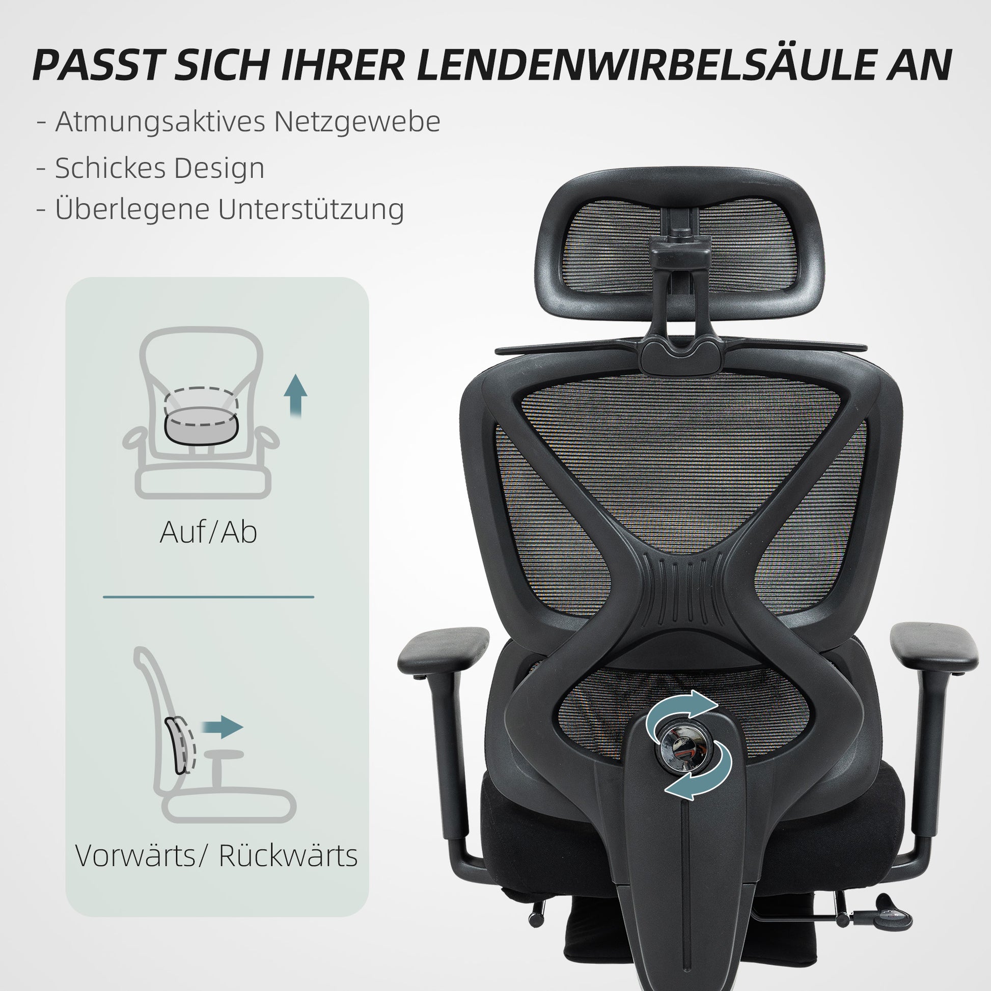 Office Chair Ergonomic Desk Chair with 3D Armrest, Lumbar Support, Headrest, Adjustable Height Mesh Swivel Chair with Tilt Function, Clothes Hanger, Reclining Feature, Footrest Black