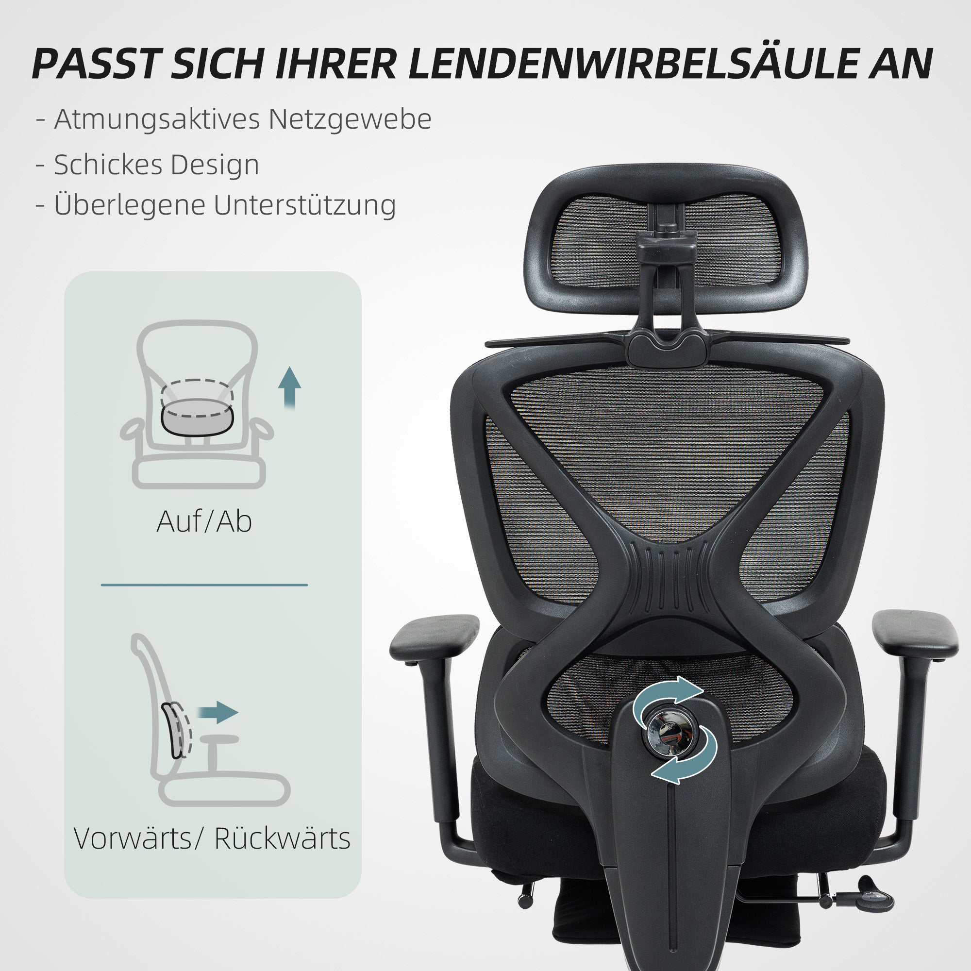 Office Chair Ergonomic Desk Chair with 3D Armrest, Lumbar Support, Headrest, Adjustable Height Mesh Swivel Chair with Tilt Function, Clothes Hanger, Reclining Feature, Footrest Black