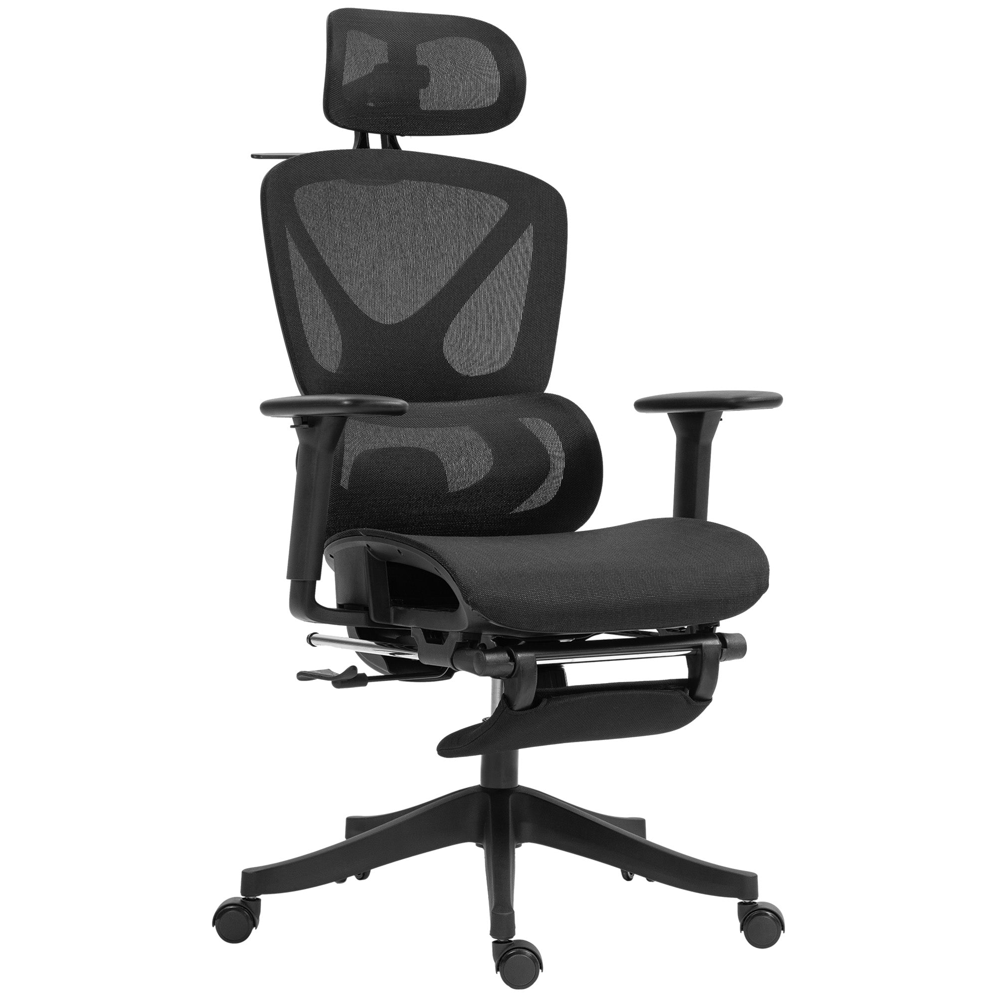 Office Chair Ergonomic Desk Chair with 3D Armrest, Lumbar Support, Headrest, Adjustable Height Mesh Swivel Chair with Tilt Function, Clothes Hanger, Reclining Feature, Footrest Black