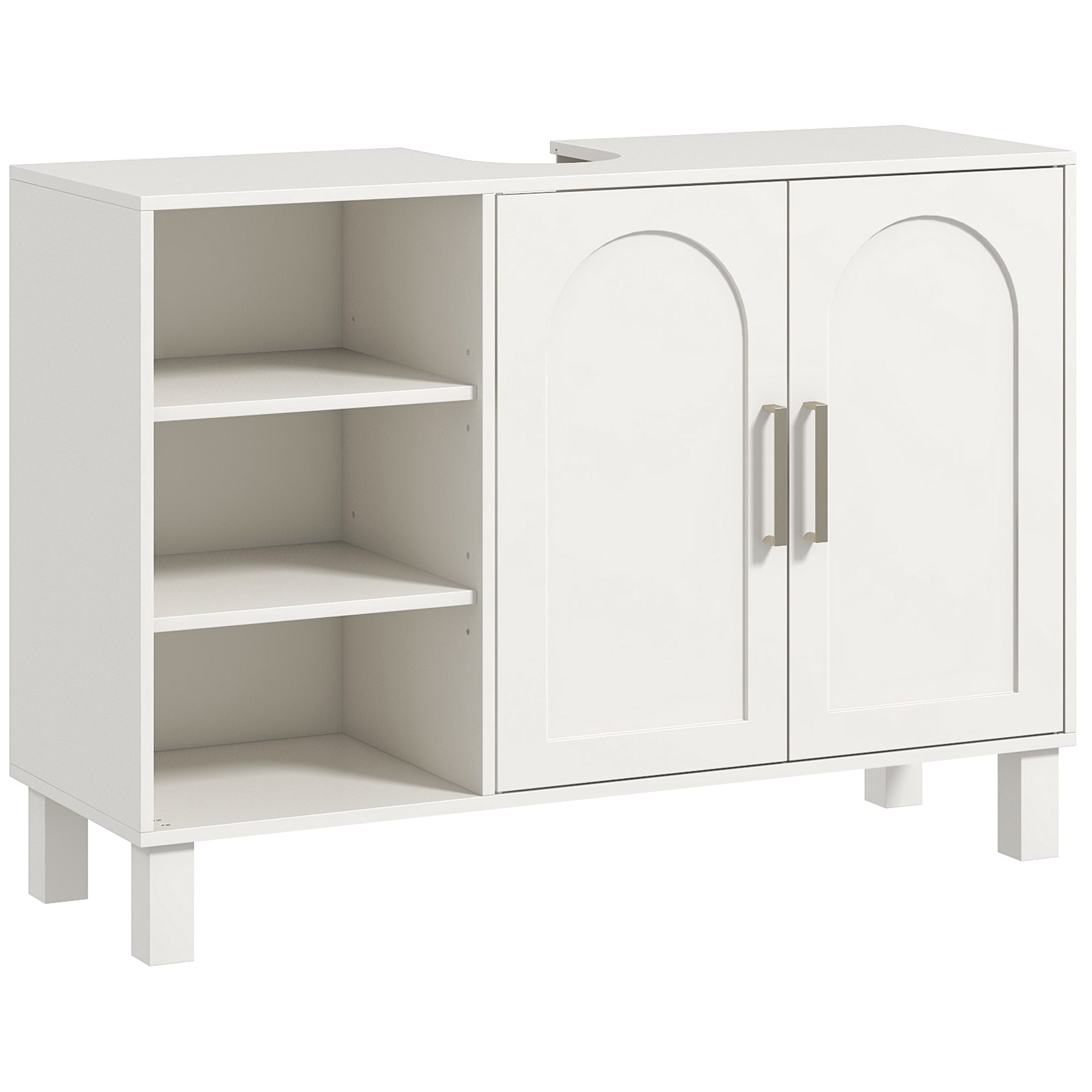 Under Sink Cabinet Bathroom Vanity Unit with Pedestal Modern Bathroom Cabinet with 2 Doors and Adjustable Shelves 90x30x63 cm Cream