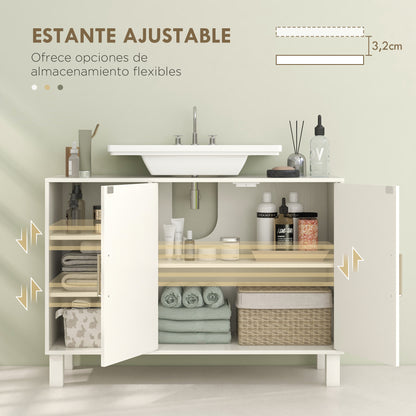 Under Sink Cabinet Bathroom Vanity Unit with Pedestal Modern Bathroom Cabinet with 2 Doors and Adjustable Shelves 90x30x63 cm Cream