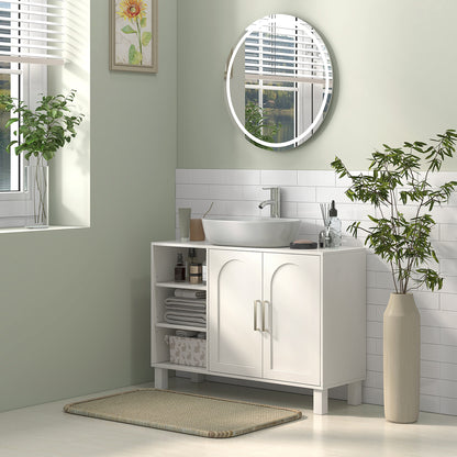 Under Sink Cabinet Bathroom Vanity Unit with Pedestal Modern Bathroom Cabinet with 2 Doors and Adjustable Shelves 90x30x63 cm Cream
