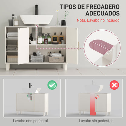 Under Sink Cabinet Bathroom Vanity Unit with Pedestal Modern Bathroom Cabinet with 2 Doors and Adjustable Shelves 90x30x63 cm Cream