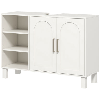 Under Sink Cabinet Bathroom Vanity Unit with Pedestal Modern Bathroom Cabinet with 2 Doors and Adjustable Shelves 90x30x63 cm Cream