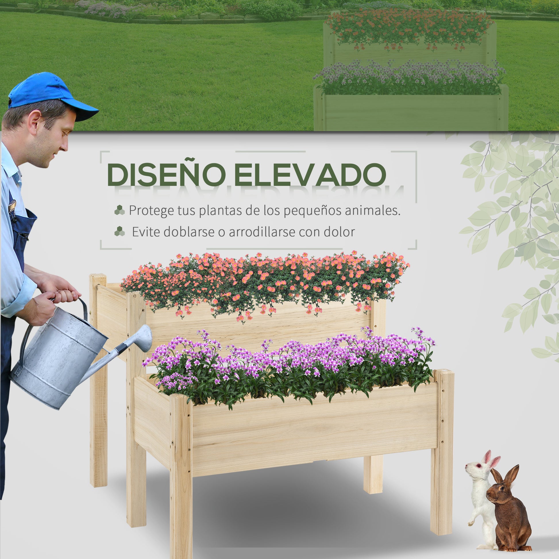2-Tier Wooden Raised Urban Garden Bed Planter Table for Growing Plants Flowers Vegetables 86x85x72 cm Natural Wood