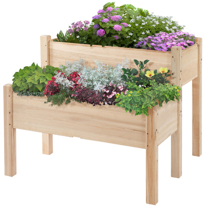 2-Tier Wooden Raised Urban Garden Bed Planter Table for Growing Plants Flowers Vegetables 86x85x72 cm Natural Wood