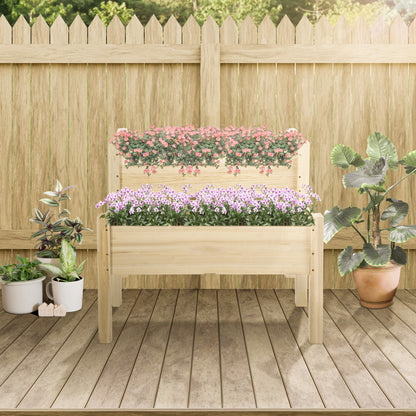 2-Tier Wooden Raised Urban Garden Bed Planter Table for Growing Plants Flowers Vegetables 86x85x72 cm Natural Wood