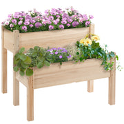 2-Tier Wooden Raised Urban Garden Bed Planter Table for Growing Plants Flowers Vegetables 86x85x72 cm Natural Wood