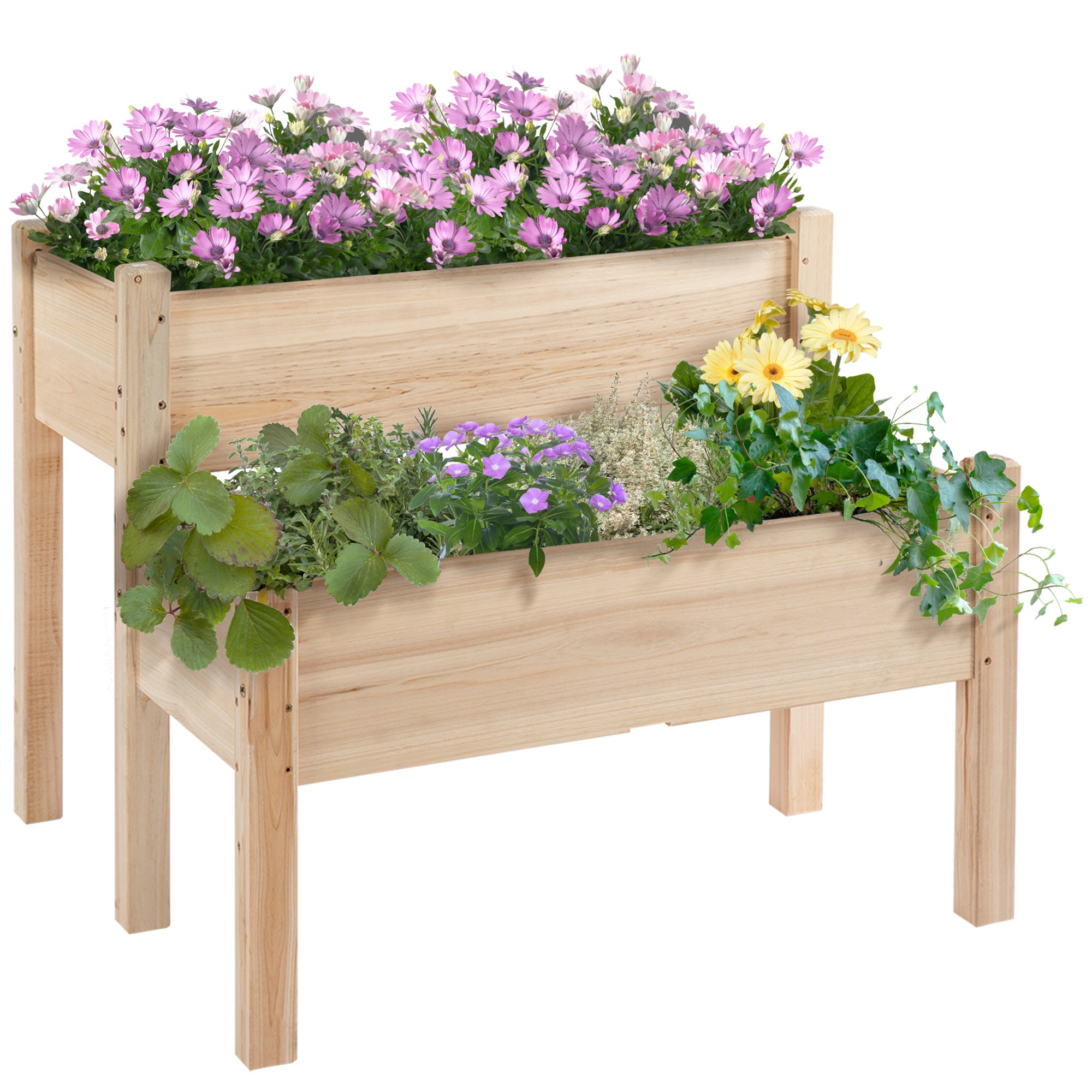 2-Tier Wooden Raised Urban Garden Bed Planter Table for Growing Plants Flowers Vegetables 86x85x72 cm Natural Wood