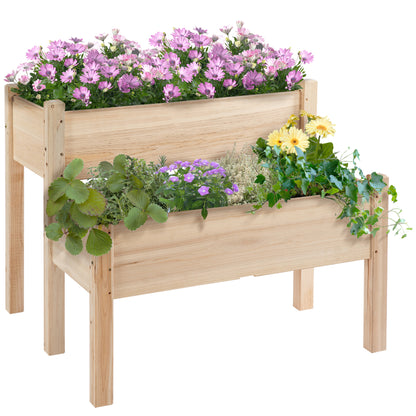 2-Tier Wooden Raised Urban Garden Bed Planter Table for Growing Plants Flowers Vegetables 86x85x72 cm Natural Wood