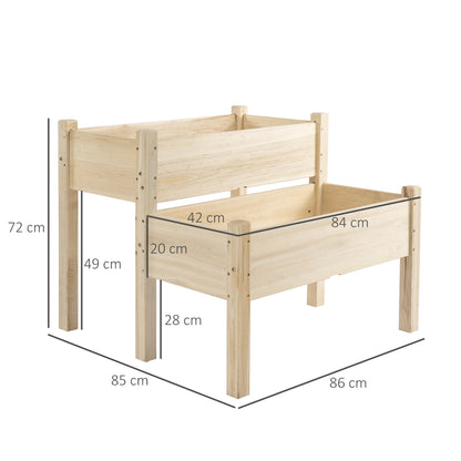 2-Tier Wooden Raised Urban Garden Bed Planter Table for Growing Plants Flowers Vegetables 86x85x72 cm Natural Wood