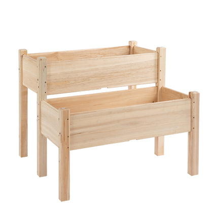2-Tier Wooden Raised Urban Garden Bed Planter Table for Growing Plants Flowers Vegetables 86x85x72 cm Natural Wood