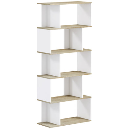 Nordic Style Bookcase with 5 Anti-Tip Shelves Load 25 kg for Study Office Living Room 70x29.5x163 cm Oak and White