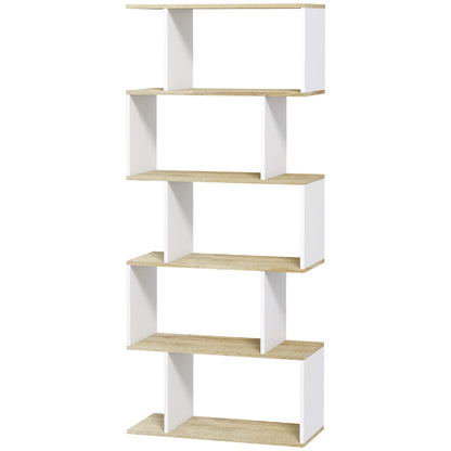 Nordic Style Bookcase with 5 Anti-Tip Shelves Load 25 kg for Study Office Living Room 70x29.5x163 cm Oak and White